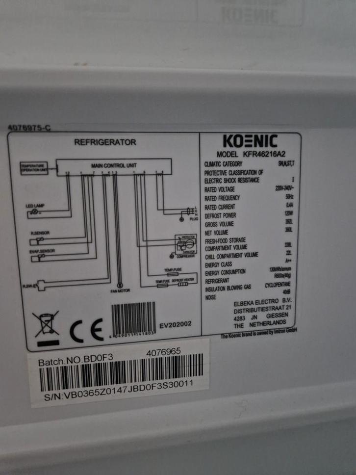 Koenic Koelkast - Gebruikt, Witgoed en Apparatuur, Koelkasten en IJskasten, Gebruikt, Zonder vriesvak, 100 tot 150 liter, 85 tot 120 cm