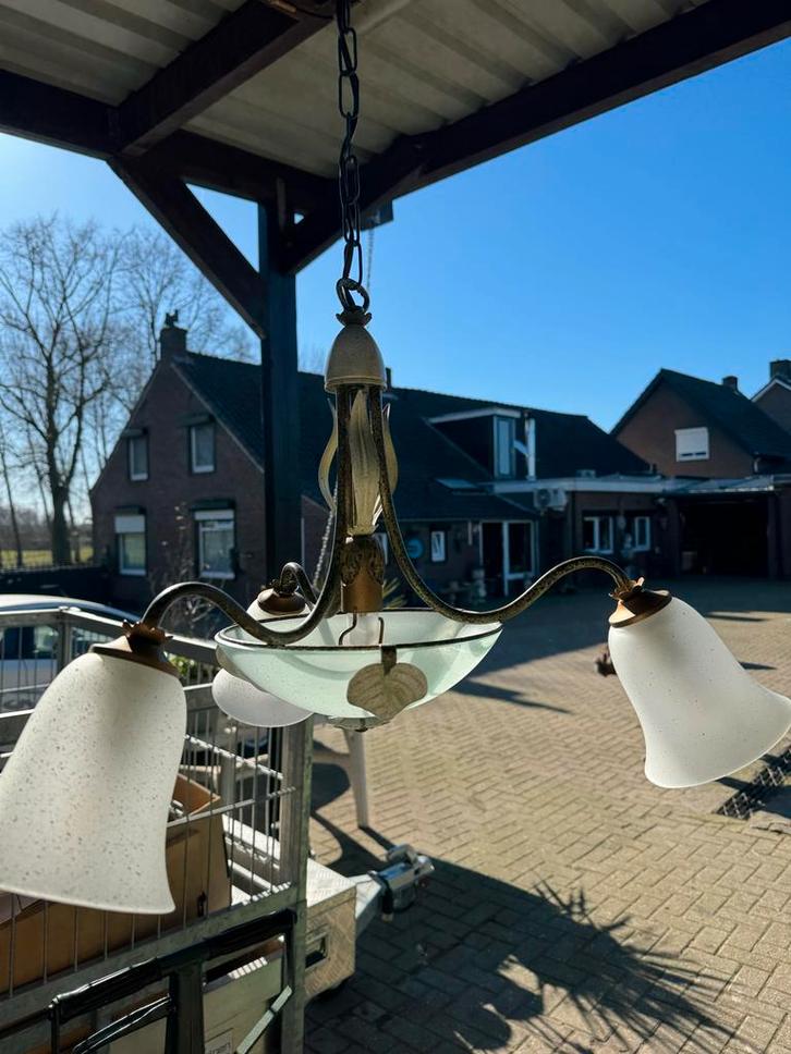 Vintage Hanglamp met glazen kap, Huis en Inrichting, Lampen | Hanglampen, Gebruikt, Minder dan 50 cm, Glas, Ophalen