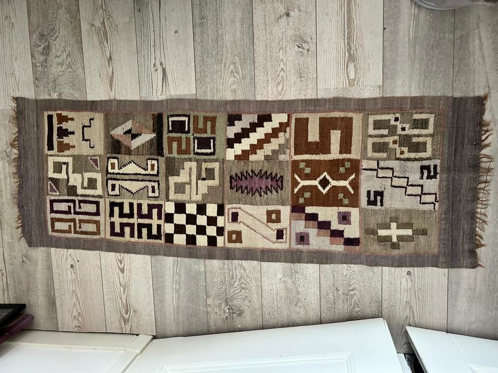 Vintage Peruaanse Kelim Loper – Inca Kalender – 150 x 52 cm, Gebruikt, Vintage, Ophalen of Verzenden, Bruin