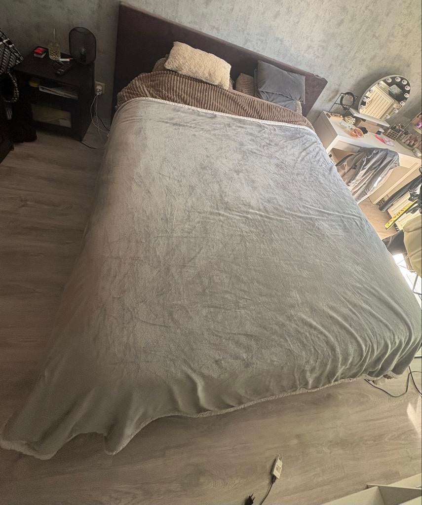 Tweepersoonsbed 160x200 met los hoofdbord, Huis en Inrichting, Slaapkamer | Bedden, Gebruikt, Bruin, Tweepersoons, Ophalen of Verzenden