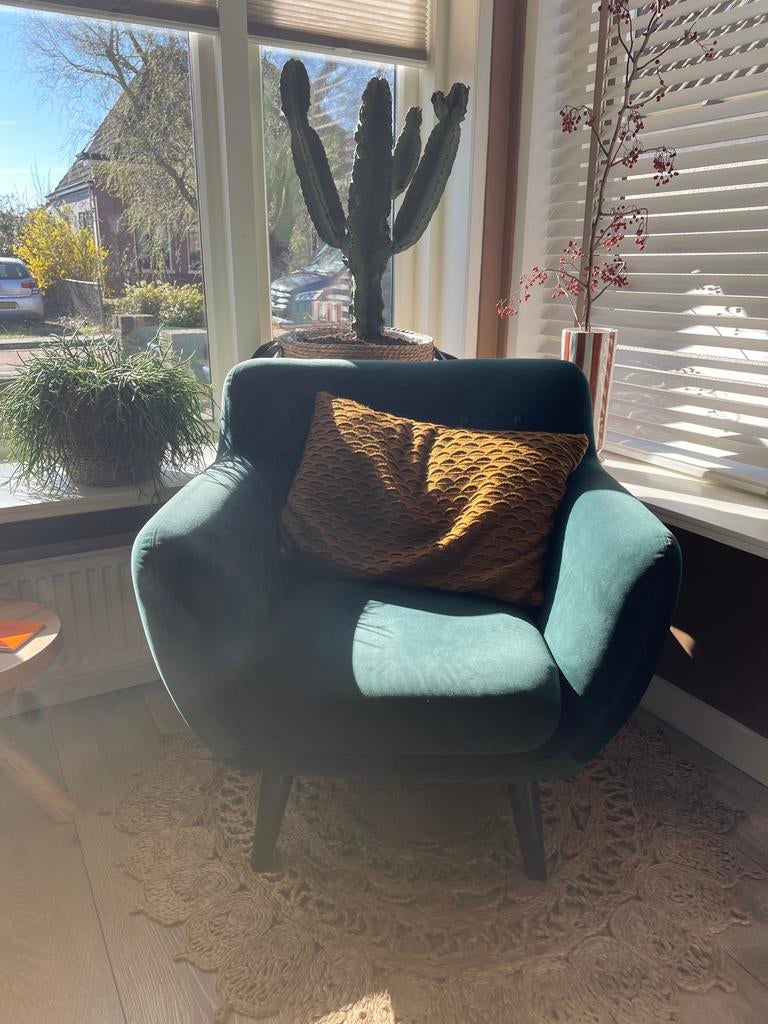 Stijlvolle Sofacompany fauteuil in groen velours, Huis en Inrichting, Ophalen, Zo goed als nieuw, Stof, 75 tot 100 cm