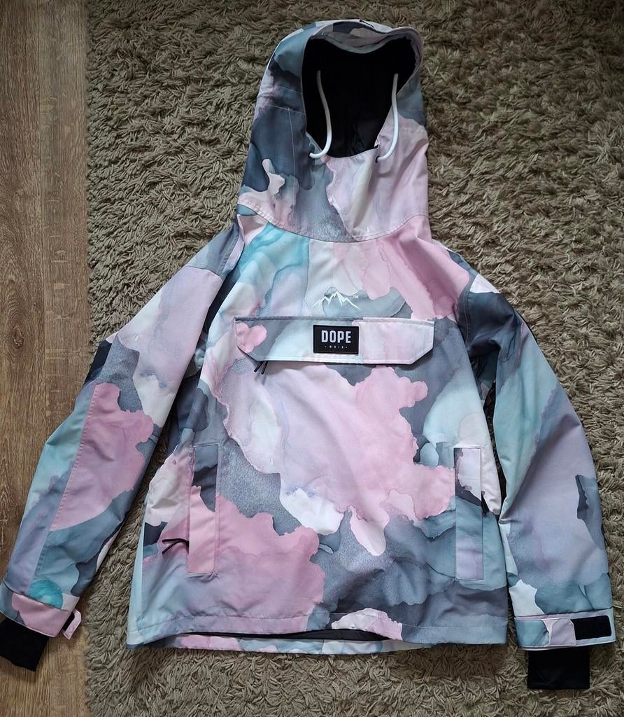 Dope Snowboardjas Blizzard Roze/Blauw/Grijs Maat L, Kleding | Dames, Wintersportkleding, Zo goed als nieuw, Jack, Maat 42/44 (L)