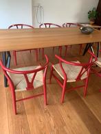 Vintage jaren ´70 Hans J. Wegner CH24 | Wishbone Chair stoel, Ophalen, Gebruikt, Vijf, Zes of meer stoelen, Rood