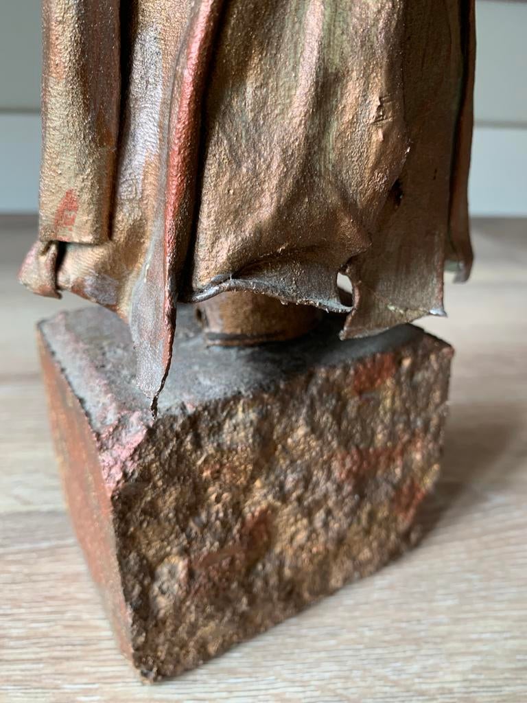 Uniek bronzen papier beeld van een vrouw met schaal, Beeld, Bruin, Vrouw, Modern
