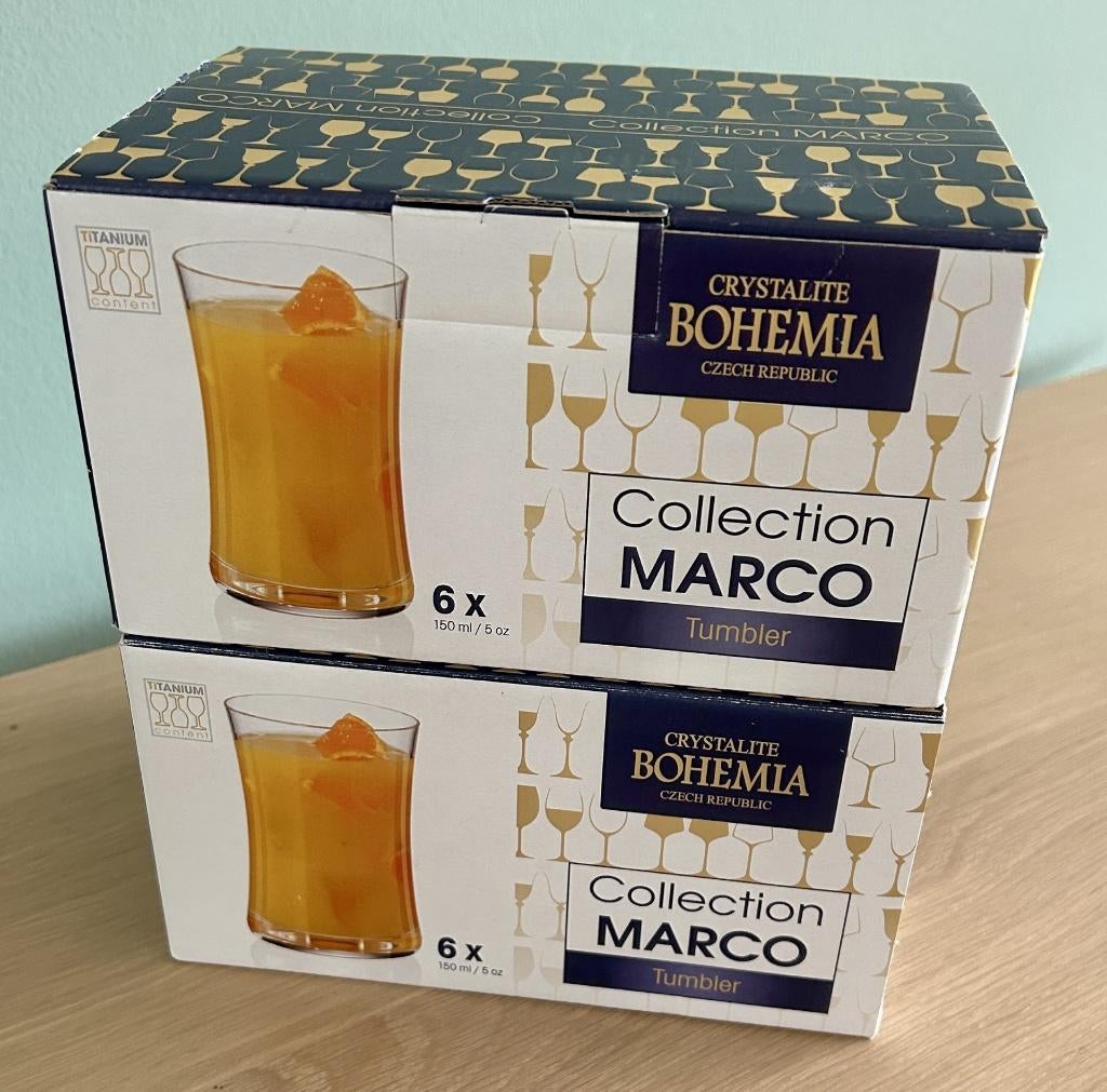 Crystalite Bohemia tumbler glazen, collection Marco 12 stuks, Huis en Inrichting, Keuken | Servies, Glas of Glazen, Nieuw, Ophalen of Verzenden
