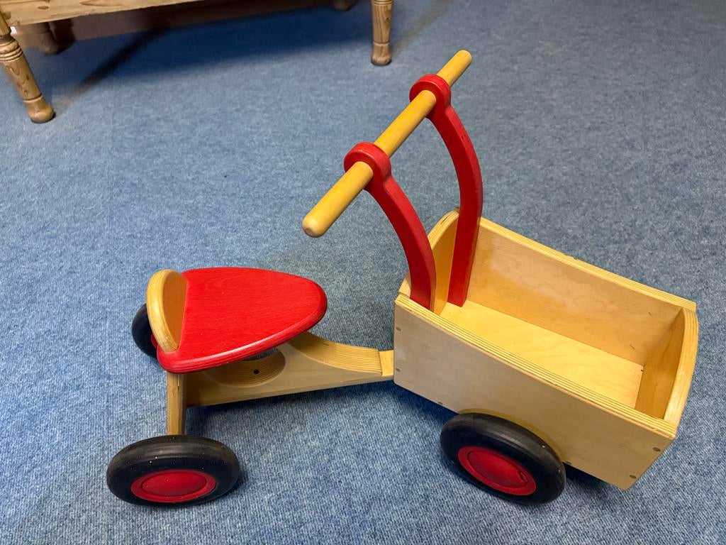 Houten Bakfiets Kind - Loopfiets met Bak, Kinderen en Baby's, Speelgoed | Buiten | Voertuigen en Loopfietsen, Gebruikt, Loopfiets