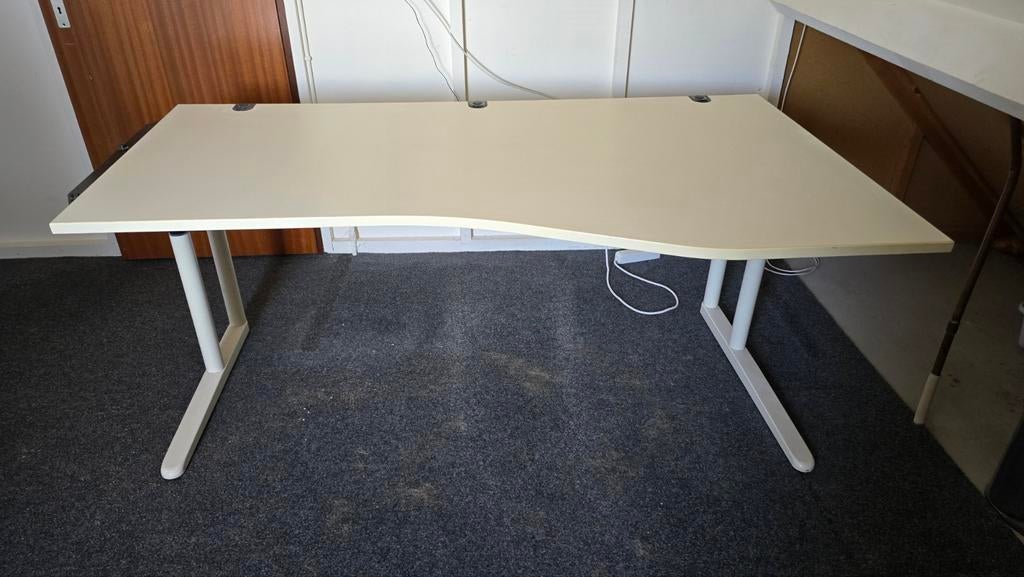 Bureau wit met kabelgoot, 180x100/80 cm, Ophalen, Gebruikt, 180 cm, Kabelgoot