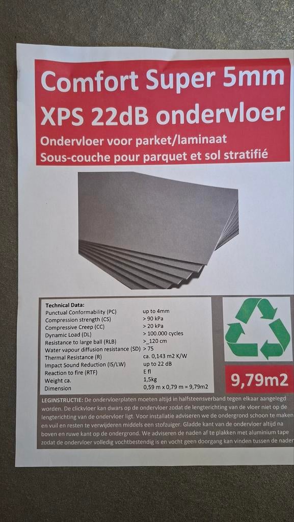 Comfort Super 5mm XPS ondervloer 25m2, Doe-het-zelf en Verbouw, Vloerdelen en Plavuizen, Kunststof, Overige typen, Nieuw, Ophalen of Verzenden