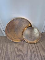 Set van 2 gouden dienbladen - Metaal, Huis en Inrichting, Woonaccessoires | Dienbladen, Ophalen, Zo goed als nieuw, Rond, Metaal