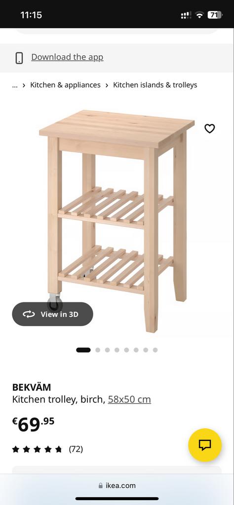 IKEA BEKVÄM Keukentrolley - Berkenhout, 58x50 cm, Gebruikt, Hout, IKEA, Keukentrolley