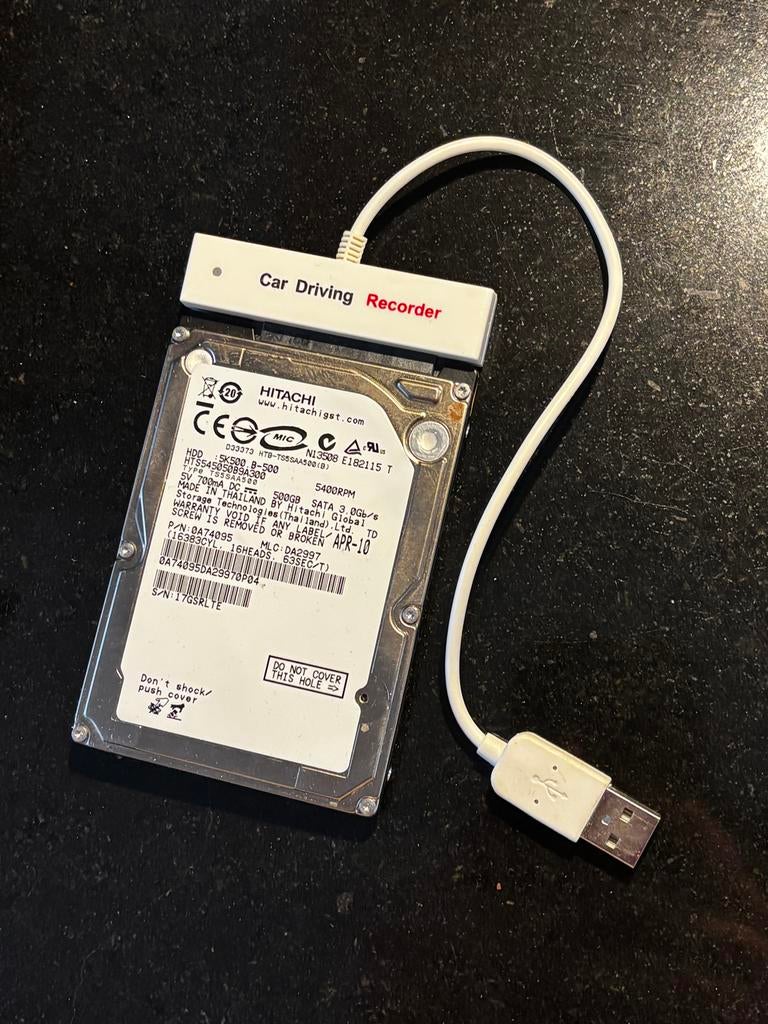 Externe harde schijf 500GB USB (Hitachi) met adapter, Computers en Software, Harde schijven, Ophalen, Zo goed als nieuw, Desktop