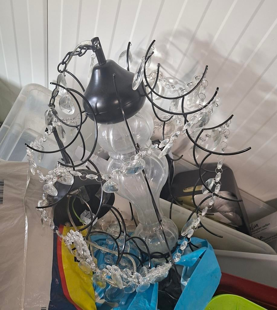 Zwarte kroonluchter met glazen kralen, Ophalen of Verzenden