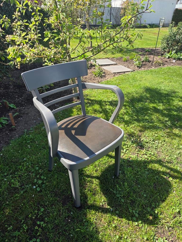 Houten vintage stoel met skai zitting, Ophalen, Gebruikt, Bruin, Eén