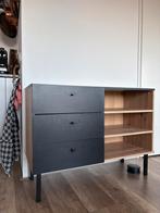 Dressoir zwart met eikenhout, Huis en Inrichting, Ophalen, Gebruikt, 100 tot 150 cm, Eikenhout
