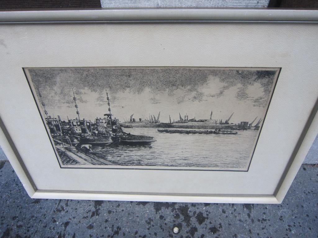 JAAP LINDEIJER, Mooie Ets met veel schepen, DE MAAS,, Antiek en Kunst, Kunst | Etsen en Gravures, Ophalen