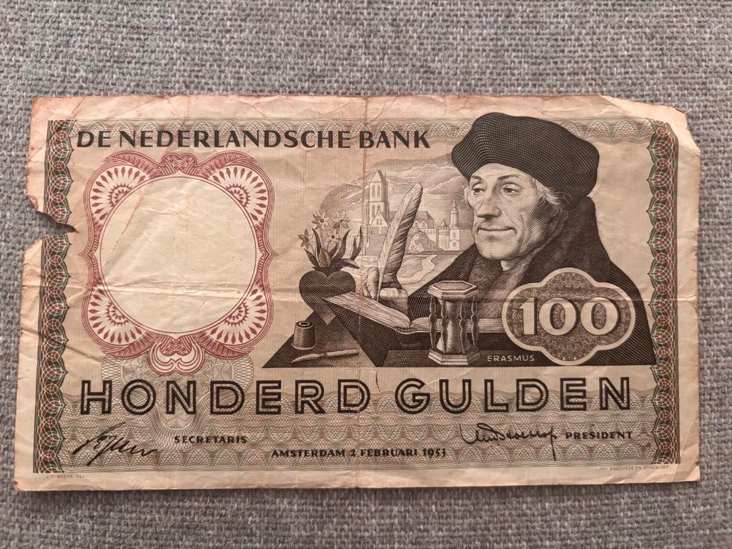 Zeldzaam 100 Gulden Biljet 1951 - Erasmus, Ophalen of Verzenden, 100 gulden, Los biljet