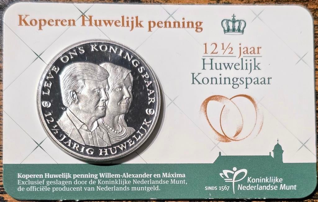 Koperen Huwelijk penning Willem-Alexander en Máxima, Postzegels en Munten, Munten | Nederland, Koningin Beatrix, Geboorte of Huwelijk