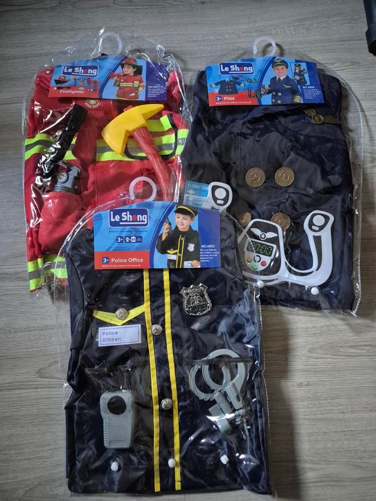 Brandweer, politie, piloot verkleedkleding 3-6 jaar, Gebruikt, 110 t/m 116, Jongen of Meisje, Onbekend