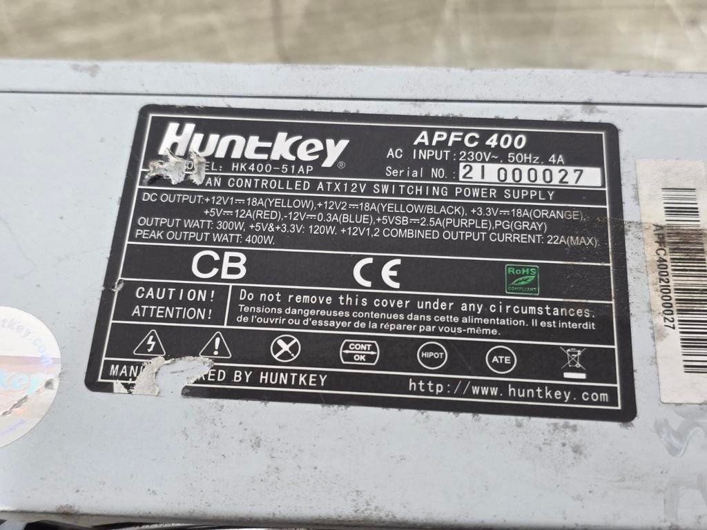 Huntkey 400w max voeding psu power supply hk400-51ap, Ophalen of Verzenden, Gebruikt