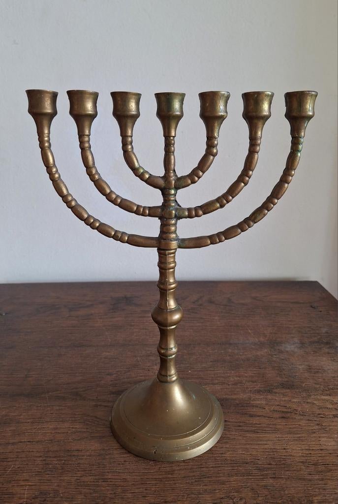 Antieke Menora, Joodse 7-armige kandelaar, koper. Izgst., Ophalen of Verzenden, Koper of Brons