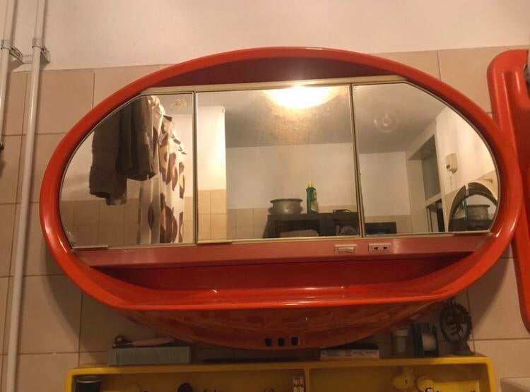 Spiegel space age vintage design, Ophalen, Minder dan 50 cm, Gebruikt, Rond