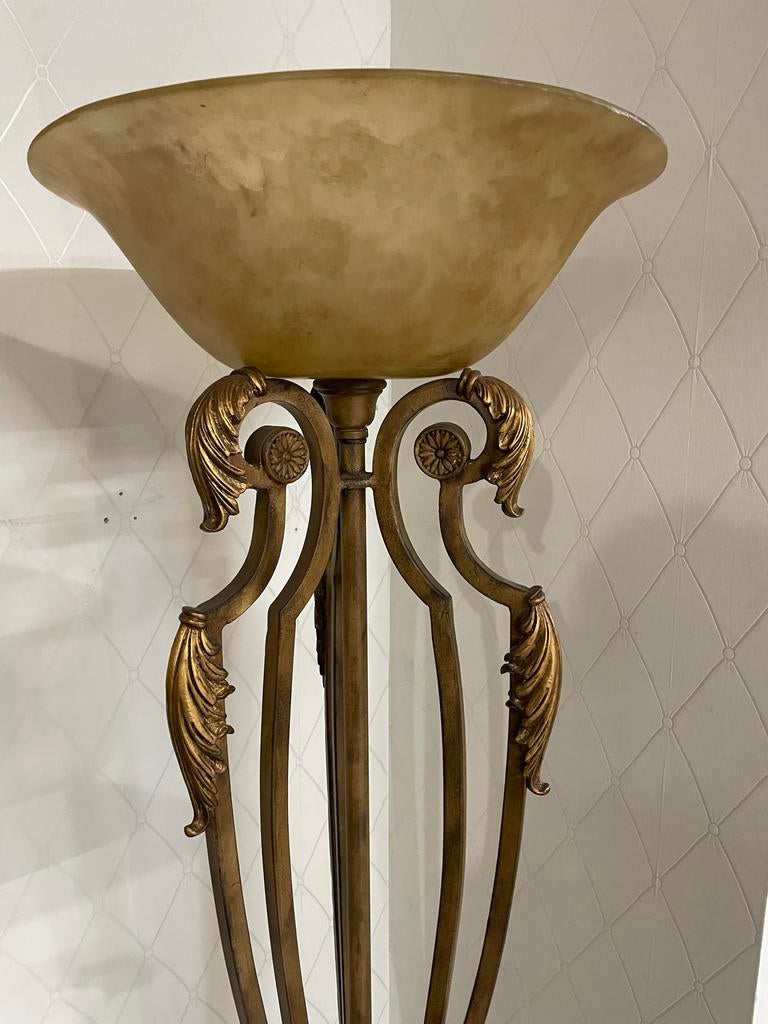 Vintage  vloerlamp met glazen kap, Huis en Inrichting, Lampen | Vloerlampen, Ophalen of Verzenden, Gebruikt, Metaal, 150 tot 200 cm