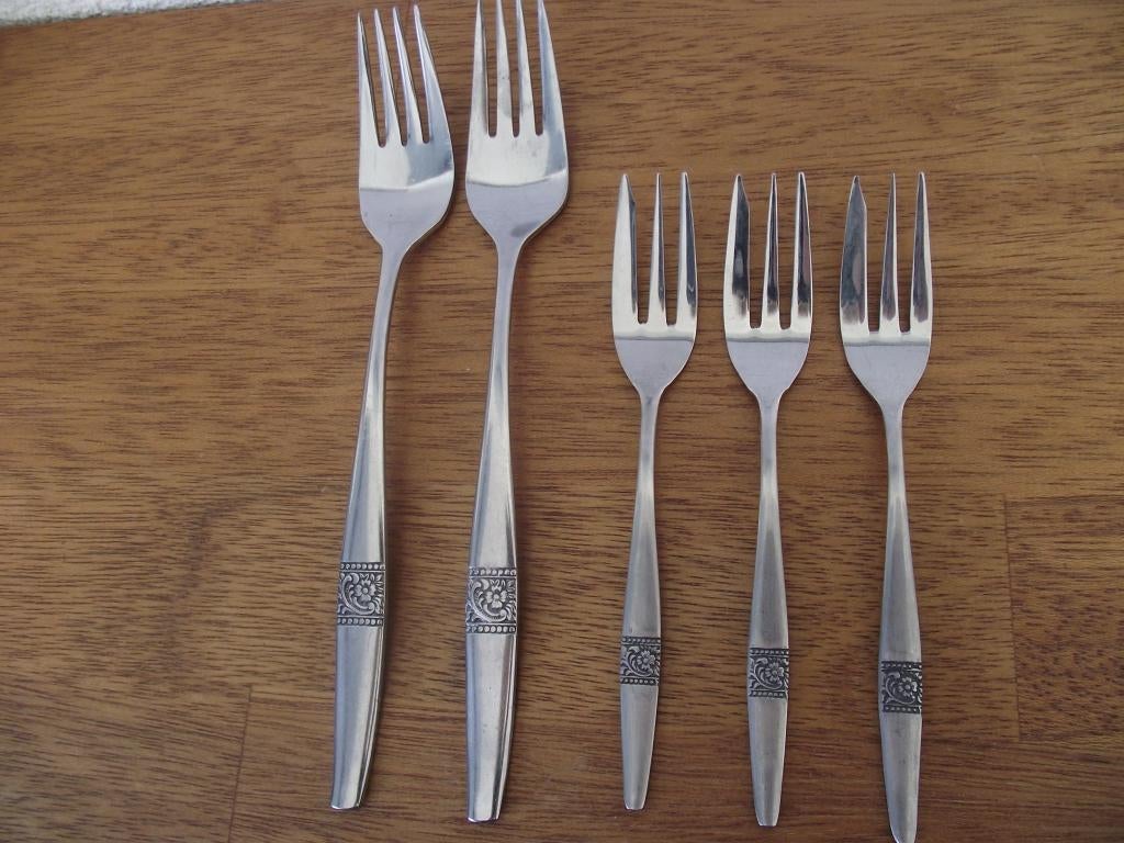 5 vintage RVS zwart bloemen bestek Amefa stainless 1960 p st, Antiek en Kunst, Ophalen of Verzenden