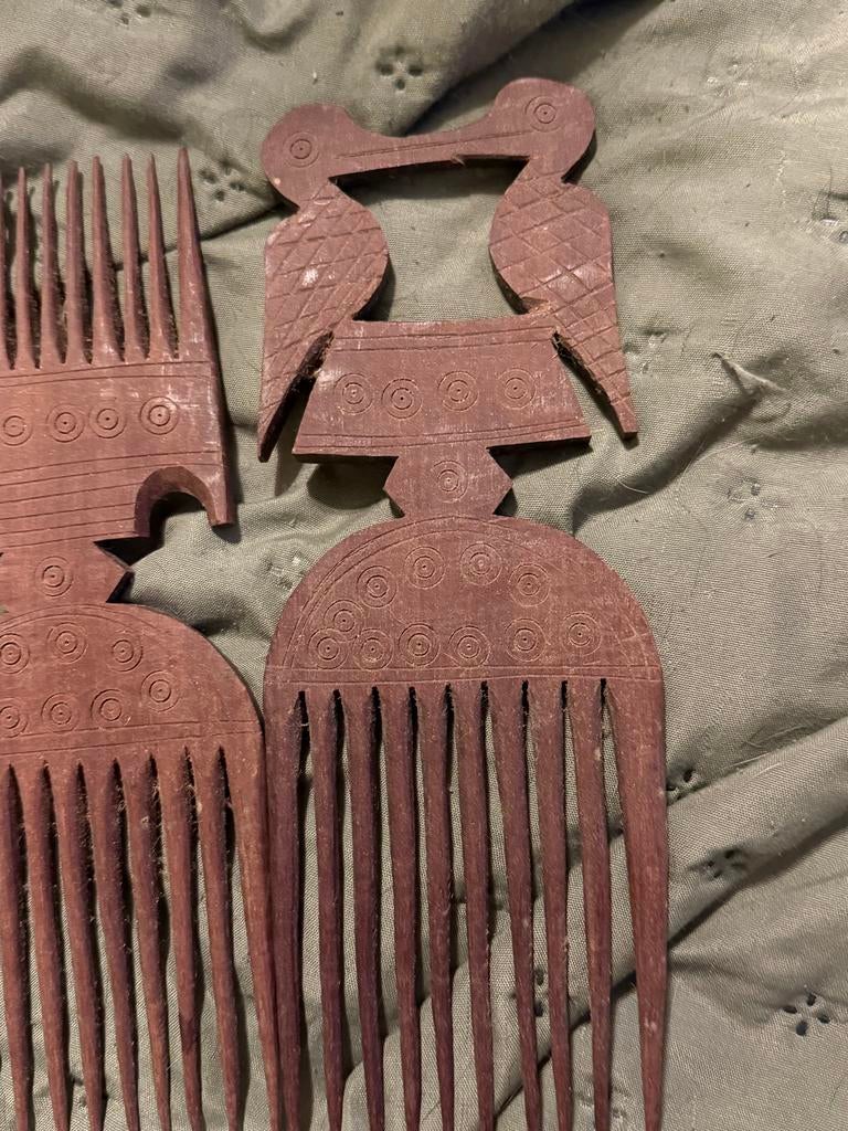 Houten Afrikaanse haarkammen - Set van 2, Antiek en Kunst, Ophalen of Verzenden