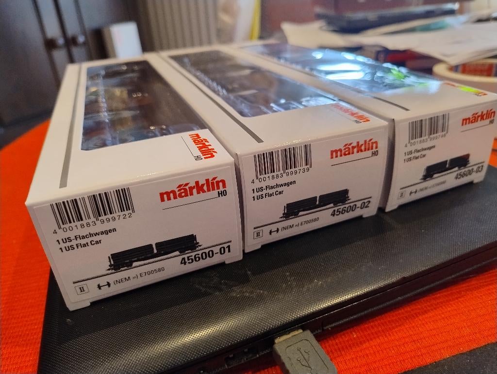 Märklin 45600 US-Flachwagen-Set H0, Hobby en Vrije tijd, Modeltreinen | H0, Ophalen, Wisselstroom, Märklin, Nieuw