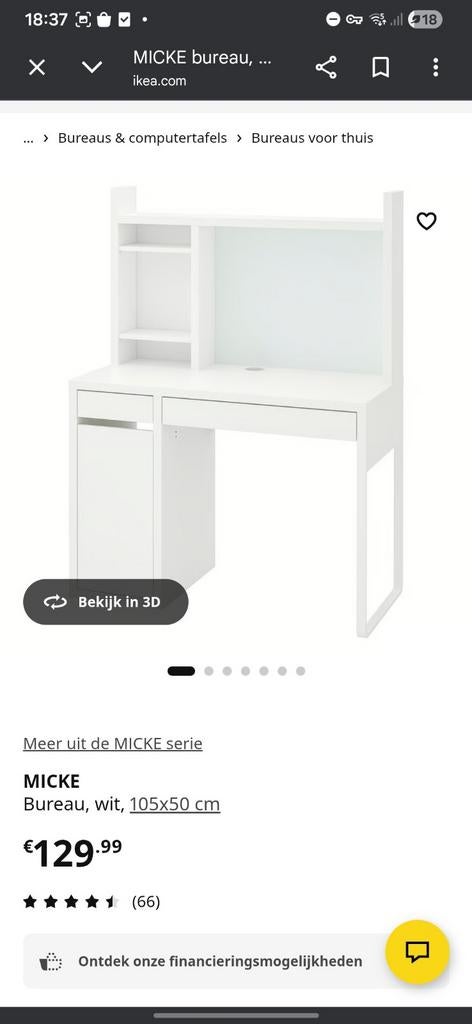 IKEA Micke Bureau met Opzetstuk, Spaanplaat of MDF, Zo goed als nieuw, IKEA, Computerbureau