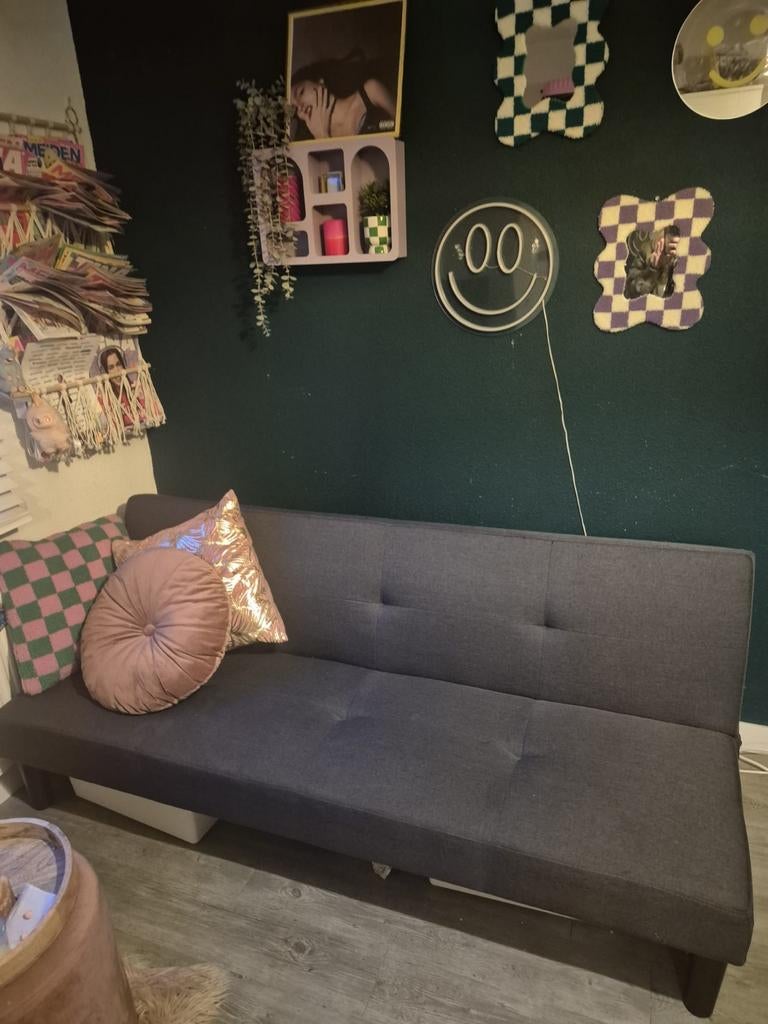 Slaapbank antraciet/donker grijs, Ophalen, Tweepersoons, 190 cm of minder, Zo goed als nieuw