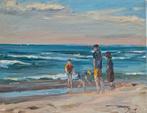 Strand- zeegezicht in olieverf 24 x 30 cm, Ophalen of Verzenden