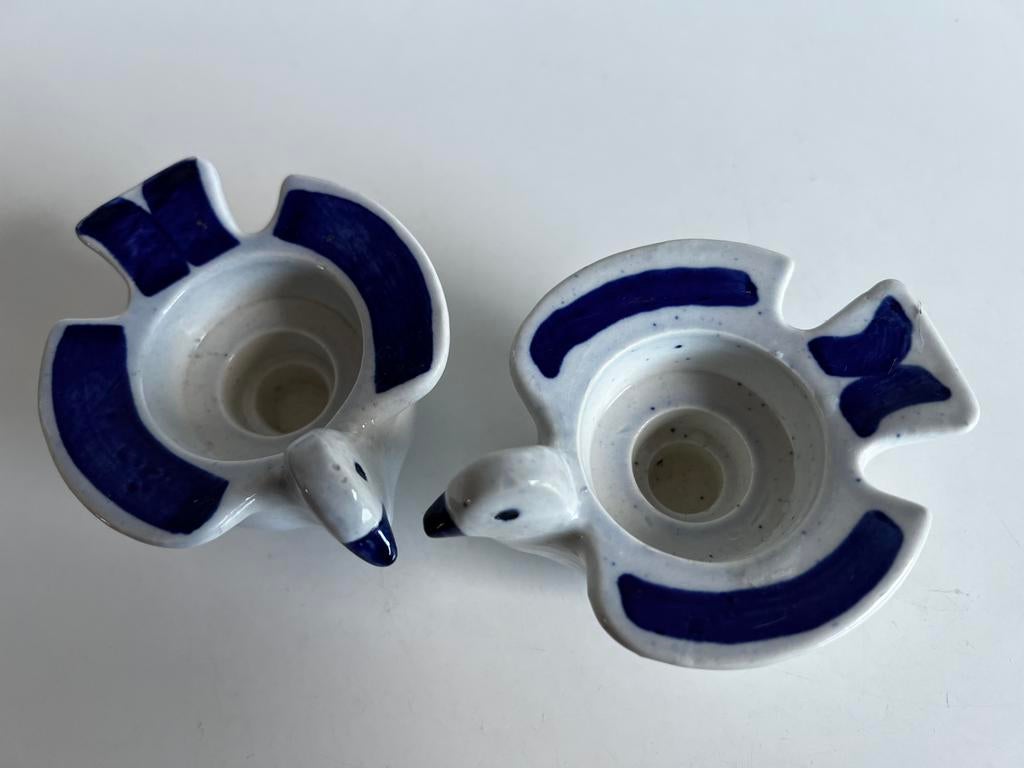 2 Lisa Larson Gustavsberg Duif Vogel Eierdop Kandelaar 70’s, Antiek en Kunst, Kunst | Designobjecten, Ophalen of Verzenden