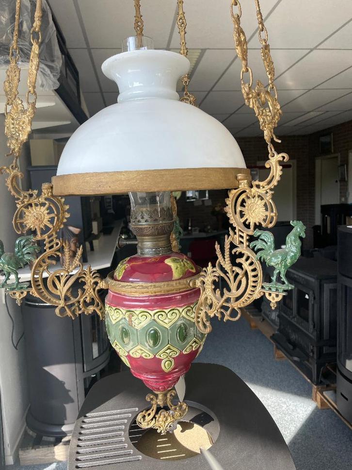 Antieke Olie lamp, Huis en Inrichting, Lampen | Hanglampen, Gebruikt, Minder dan 50 cm, Glas, Ophalen