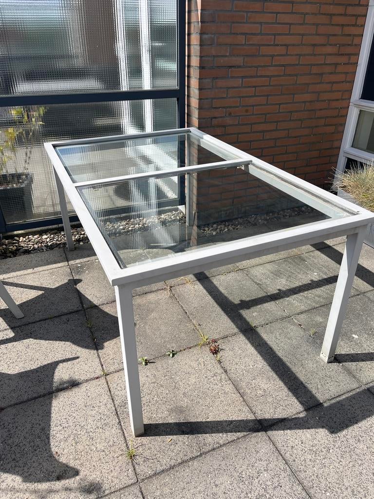 Tuintafel met glasplaten - opknapper, Ophalen, Gebruikt, Rechthoekig, Metaal