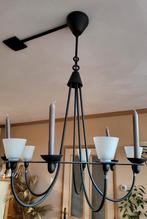 Zwarte kroonluchter combi lamp en kaars, Ophalen, Zo goed als nieuw, Glas, Landelijk