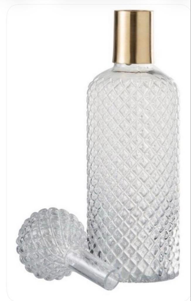 Glazen karaf met gouden dop, Ophalen of Verzenden, Gebruikt