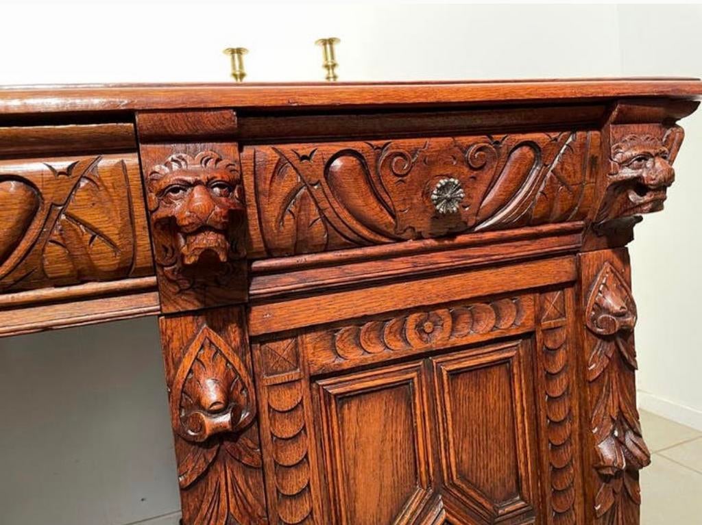 Oud Hollands eiken bureau met zwart inleg 160x85, Antiek en Kunst, Ophalen