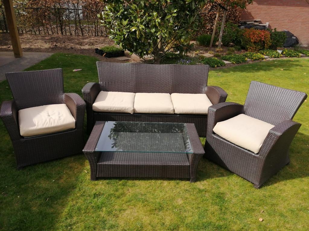 Wicker Loungeset met 3-zitsbank en 2 stoelen, Ophalen, 5 zitplaatsen, Gebruikt, Bank