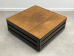 Vintage Leolux salontafel leer met hout, Huis en Inrichting, Tafels | Salontafels, 100 tot 150 cm, Zo goed als nieuw, Minder dan 50 cm
