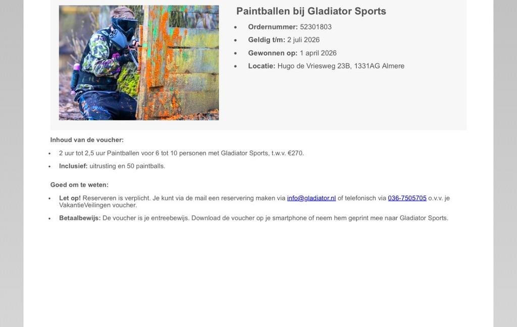 Paintball, Tickets en Kaartjes, Eén persoon