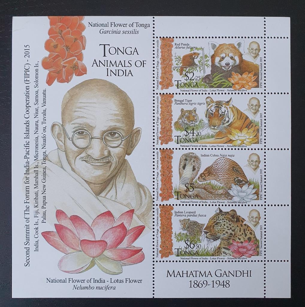 Tonga 2016 Gandhi Dieren Michel blok 100 postfris, Postzegels en Munten, Verzenden, Postfris, Dier of Natuur