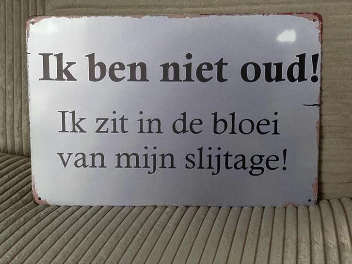 Ik ben niet oud ! metalen tekstbord (Old Look), Huis en Inrichting, Woonaccessoires | Tekstborden en Spreuken, Ophalen of Verzenden