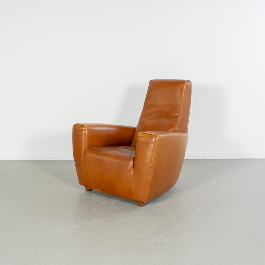 2x Label Longa Fauteuil Tuigleer Cognac - Houten Pootjes, Huis en Inrichting, Fauteuils, Niet ingevuld, Gebruikt, Niet ingevuld