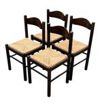 Set Van 4 Donkerbruine Houten Stoelen Jaren 70 Minimalist, Ophalen, Gebruikt, Bruin, Vintage Stoelen