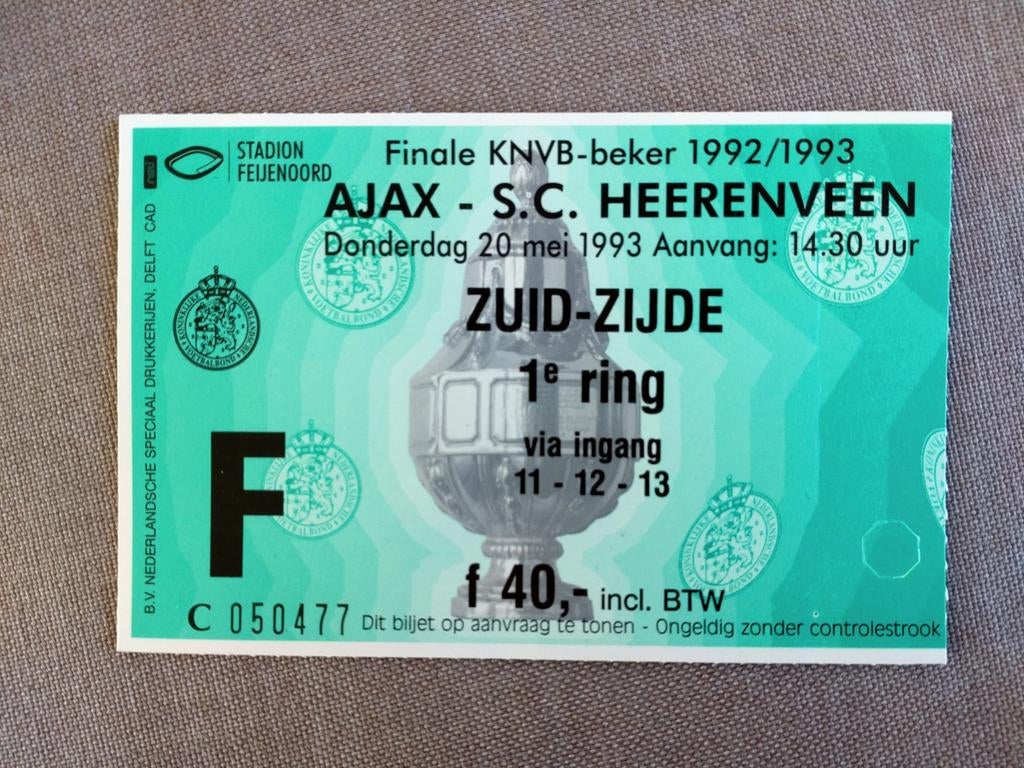 Ajax - Heerenveen wedstrijd ticket., Verzenden, Gebruikt, Ajax, Overige typen