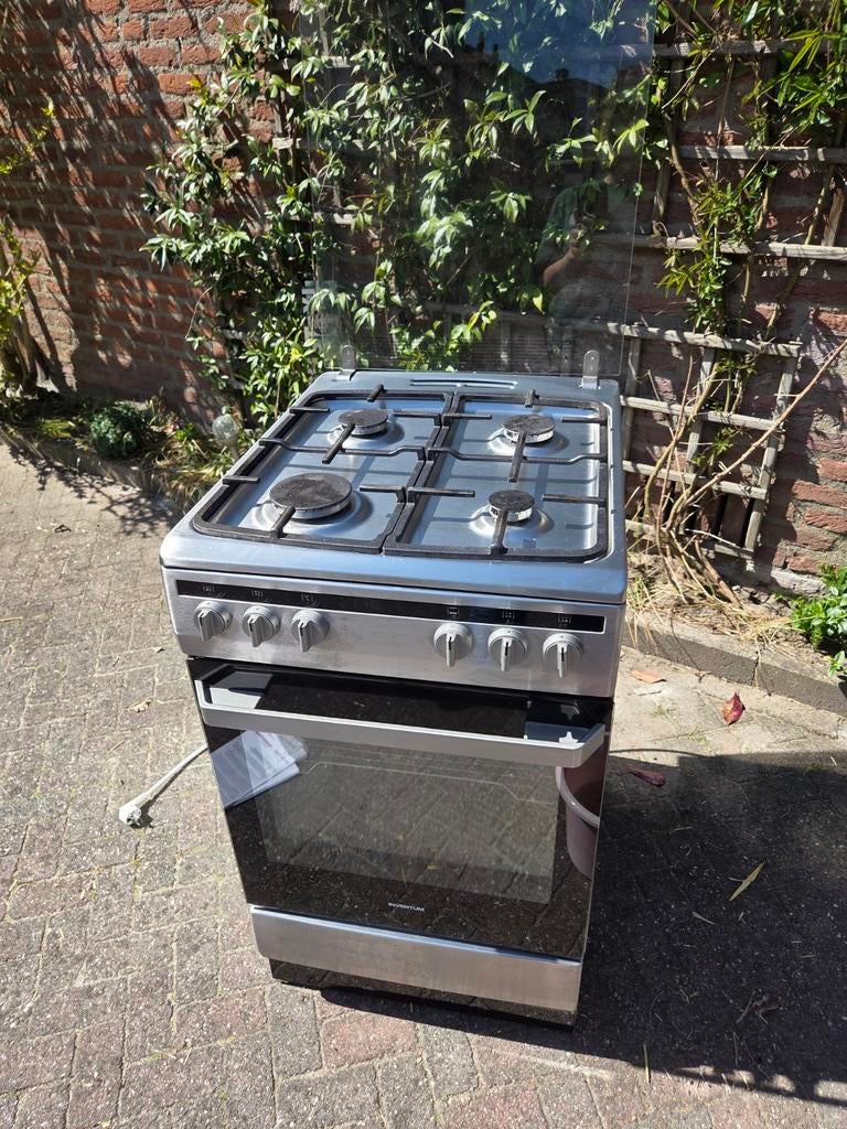 Inventum gasfornuis met oven - Zilver, Gebruikt, Hete lucht, 85 tot 90 cm, Elektrisch