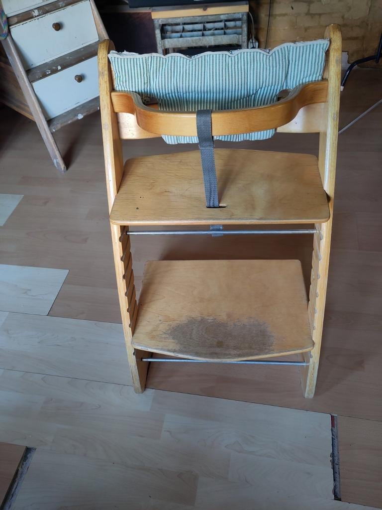 Houten meegroeistoel, kinderstoel, lijkt op Triptrap, Ophalen, Gebruikt, Meegroeistoel, Gordel(s)