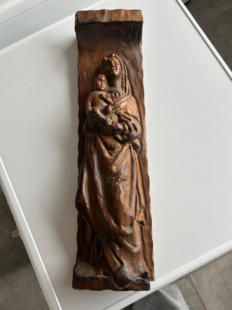 Houten Beeld Maria met Kind, Antiek en Kunst, Ophalen