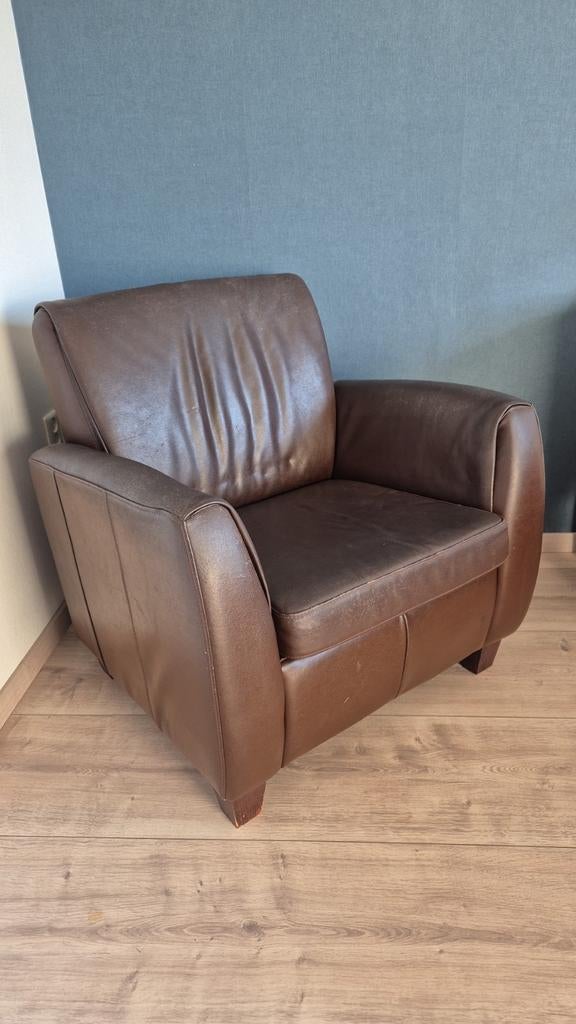Leren fauteuil, Huis en Inrichting, Fauteuils, Ophalen, Gebruikt, 50 tot 75 cm, Leer